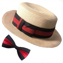 BOATER HAT & BOW TIE SET, MENS